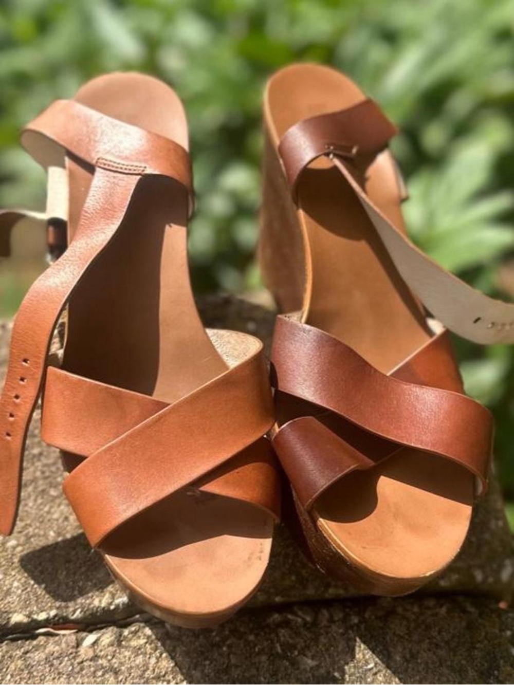 Michael Kors Tan Brown Leather Wedge Sandals